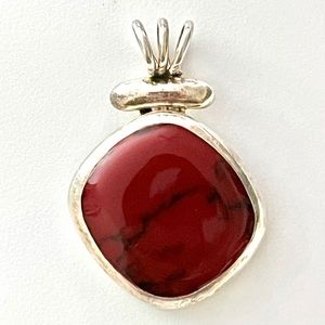 Vintage Taxco Sterling Silver Red Howlite Pendant